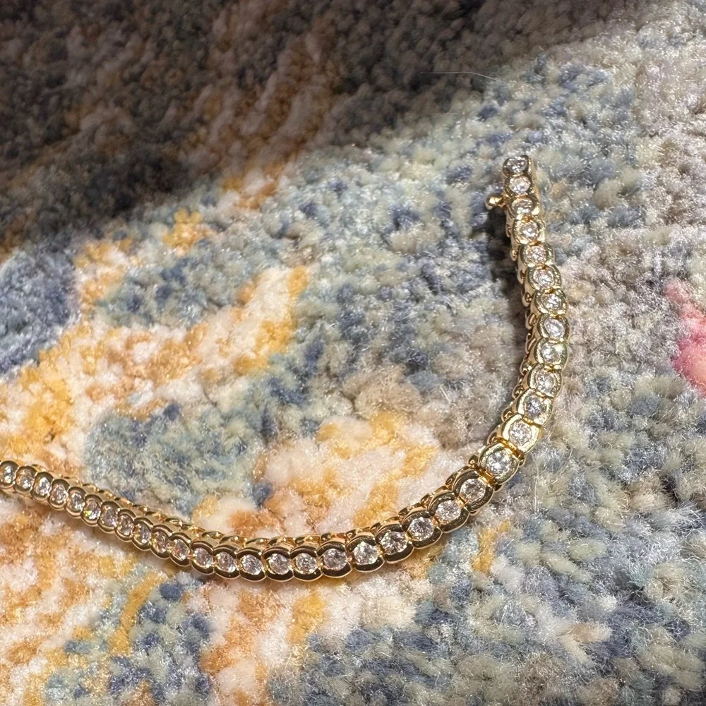 14k Gold Half Bezel Diamond Link Tennis Bracelet